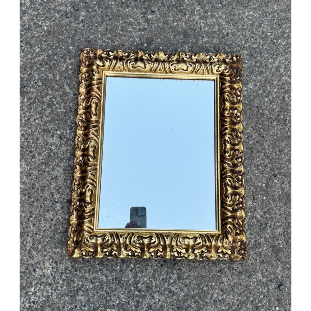 Vintage Ornate Gold Baroque Wall Mirror Carved Gilt Frame 22.5x18.5 Rectangle